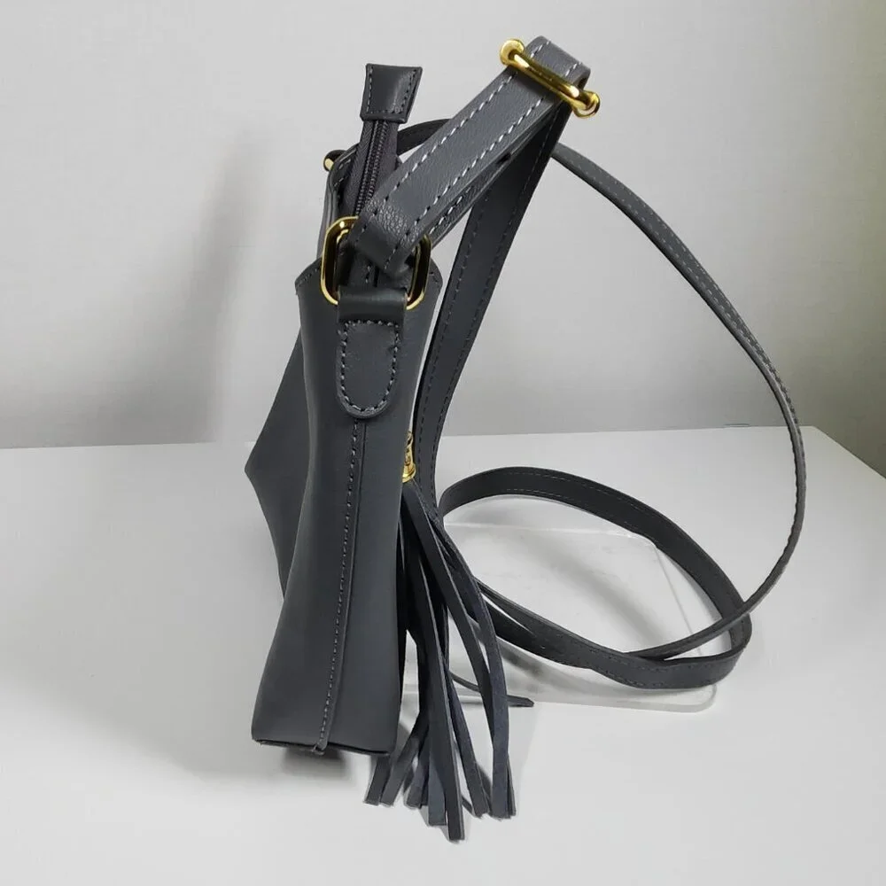 Joy Mangano Leather Crossbody Bag/Purse Gray